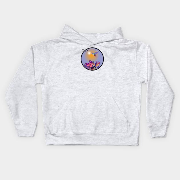 HUMMINGBIRD SUNSET Kids Hoodie by EmoteYourself